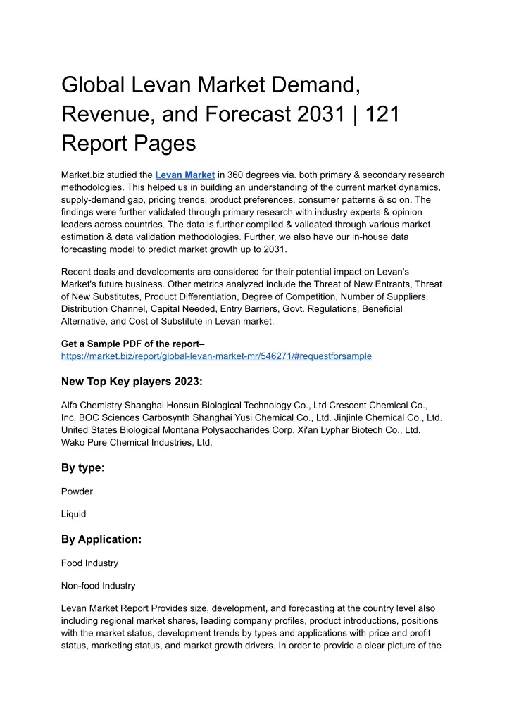 global levan market demand revenue and forecast