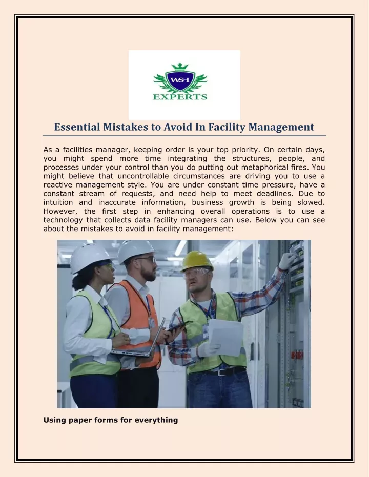 essential mistakes to avoid in facility management