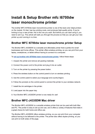 Setup Brother mfc l6700dw laser monochrome printer