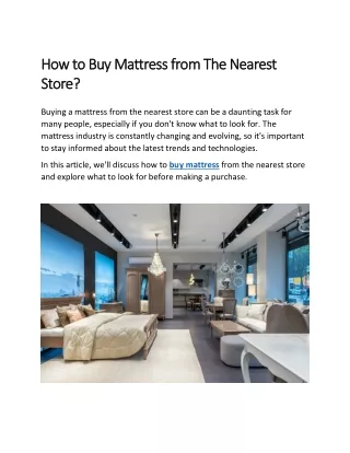 How to Buy Mattress from The Nearest Store