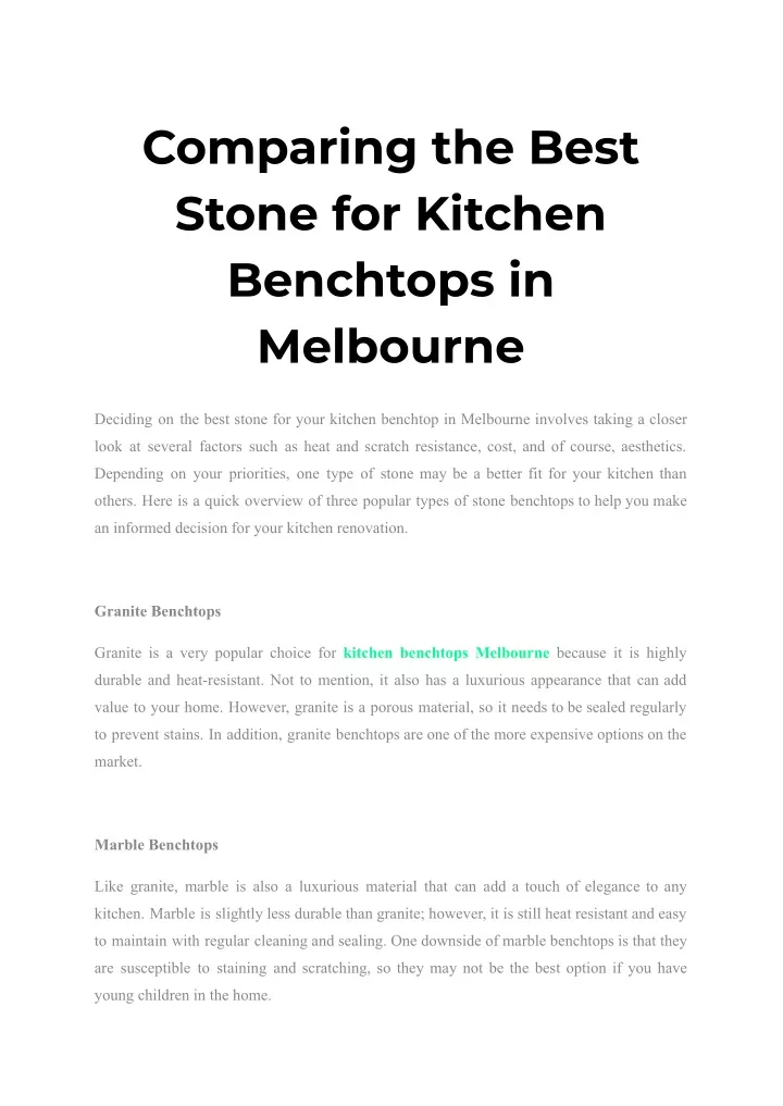 comparing the best stone for kitchen benchtops