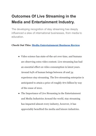 Outcomes Of Live Streaming in the Media and Entertainment Industry.