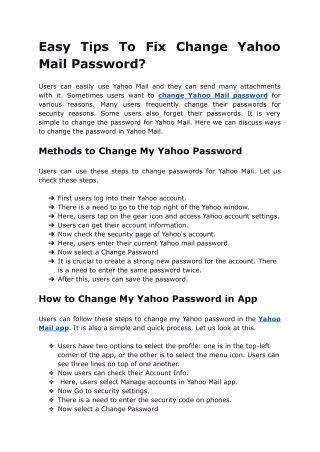 Easy Tips To Fix Change Yahoo Mail Password