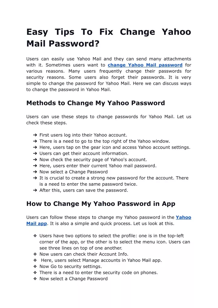 easy tips to fix change yahoo mail password