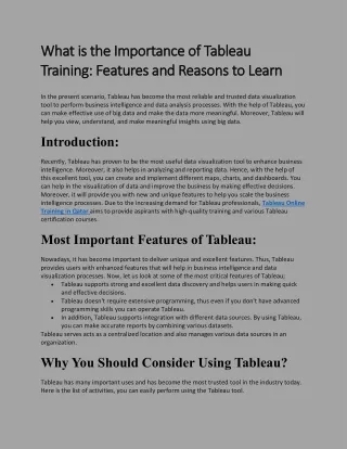 What is the Importance of Tableau Training: Features and Reasons to Learn