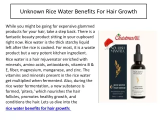 Unknown Rice Water Benefits For Hair Growth