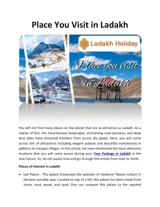 Place You Visit in Ladakh