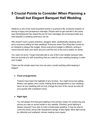 5 Crucial Points to Consider When Planning a Small but Elegant Banquet Hall Wedding