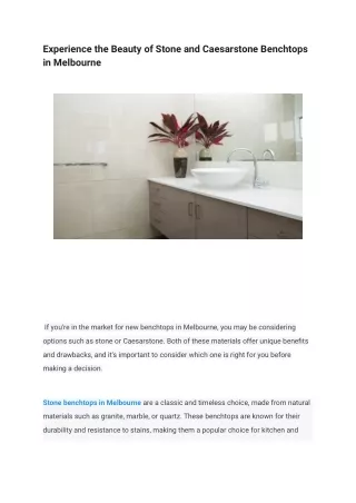 Experience the Beauty of Stone and Caesarstone Benchtops in Melbourne