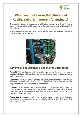what are the reasons that structured cabling