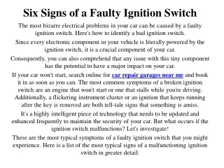 six signs of a faulty ignition switch the most
