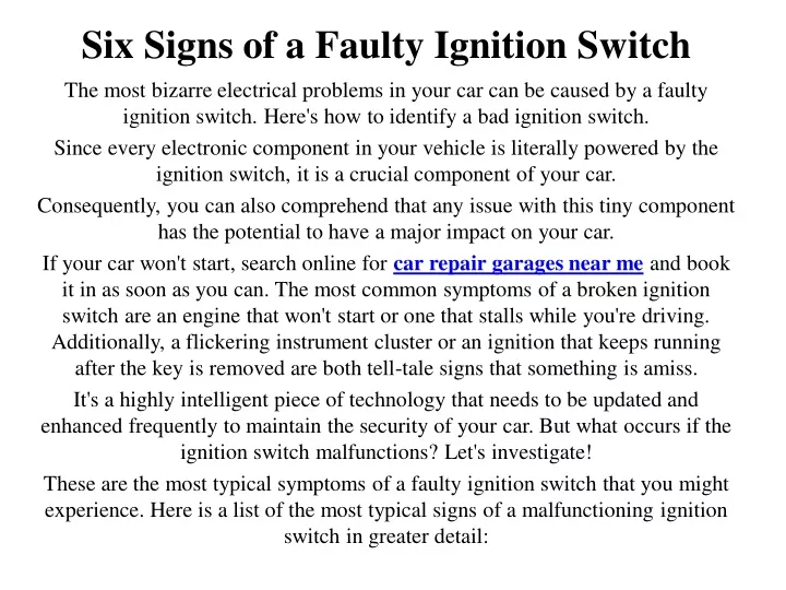 six signs of a faulty ignition switch the most