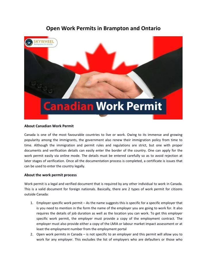 open work permits in brampton and ontario