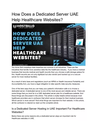 how does a dedicated server uae help healthcare