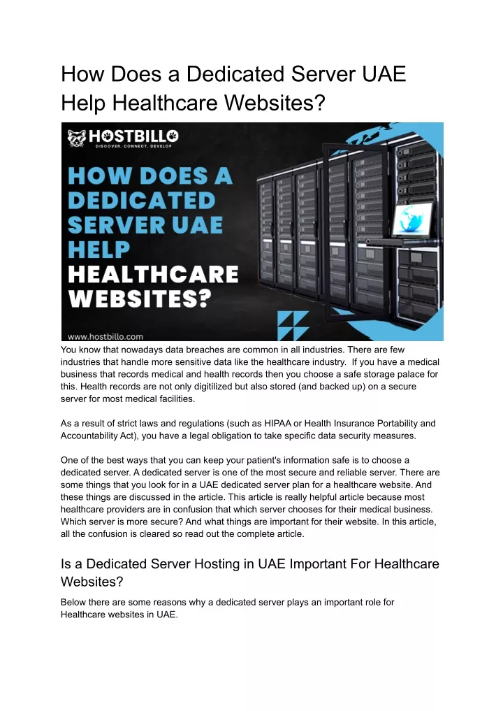 how does a dedicated server uae help healthcare