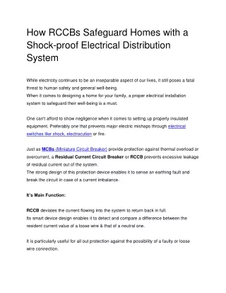 How RCCBs Safeguard Homes with a Shock-proof Electrical Distribution System