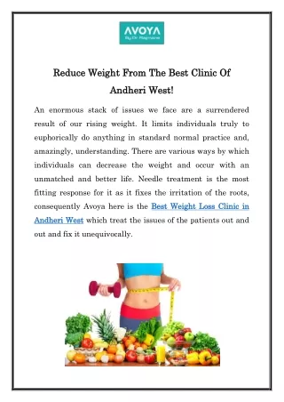 Reduce Weight From The Best Clinic Of Andheri West