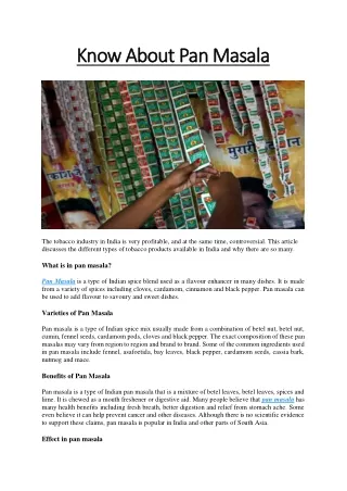 Know About Pan Masala