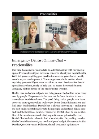 Emergency Dentist Online Chat – Preciouslifes