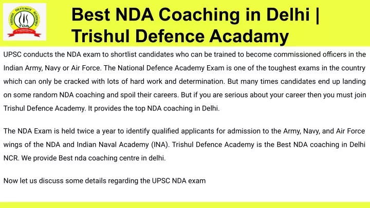 best nda coaching in delhi trishul defence acadamy