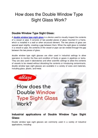 How does the Double Window Type Sight Glass Work