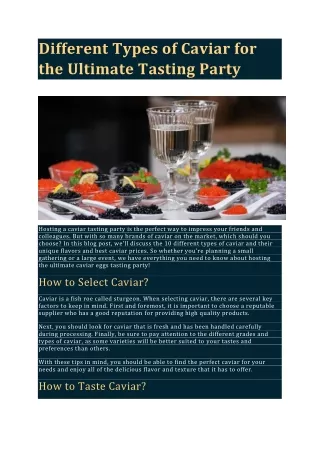 Different Types of Caviar for the Ultimate Tasting Party