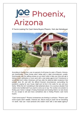 If You’re Looking For Cash Home Buyers Phoenix, Visit Joe Homebuyer