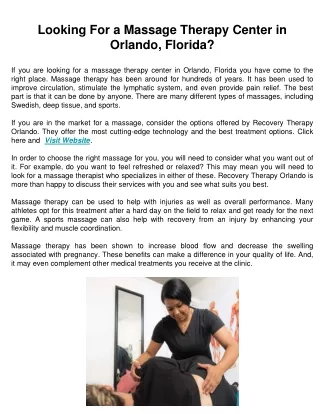 Looking For a Massage Therapy Center in Orlando Florida