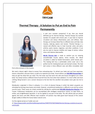 Thermal Therapy - A Solution to Put an End to Pain Permanently