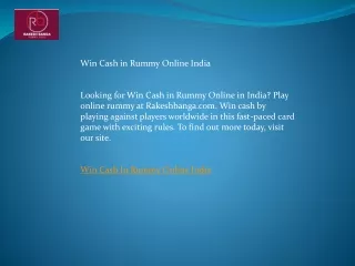 Win Cash in Rummy Online India  Rakeshbanga.com