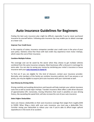 Auto Insurance Guidelines for Beginners