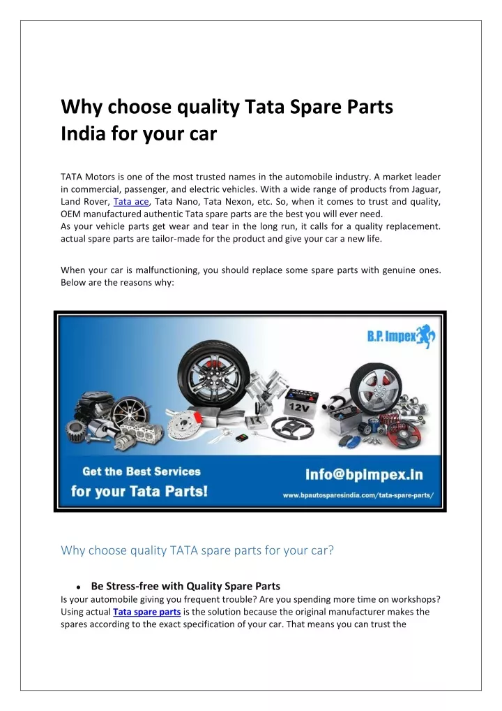 why choose quality tata spare parts india