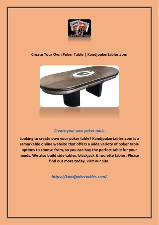 Create Your Own Poker Table | Kandjpokertables.com