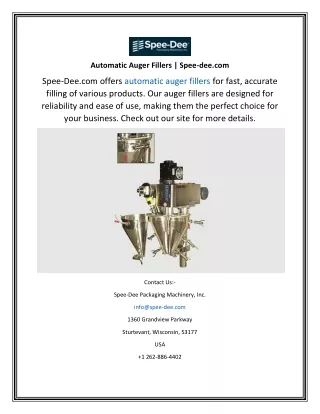 automatic auger fillers spee dee com