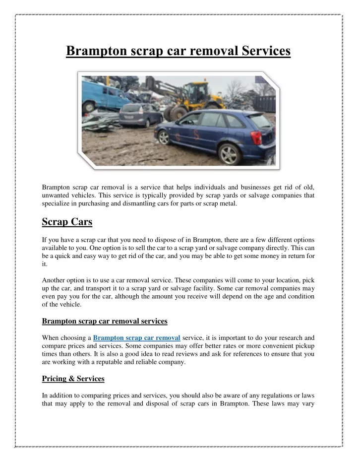 brampton scrap car removal services