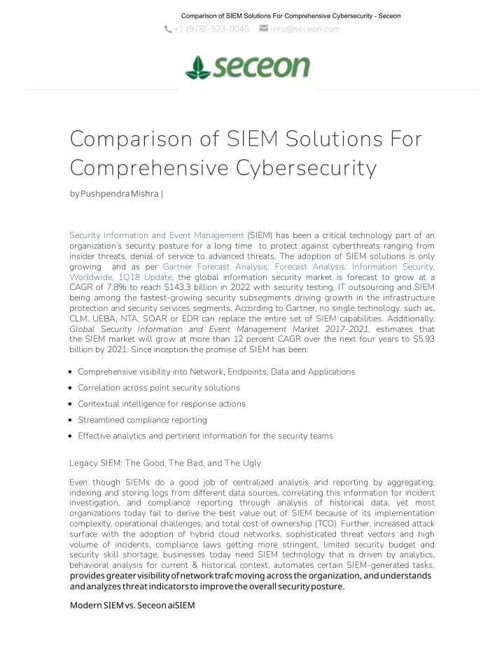 comparison of siem solutions for comprehensive
