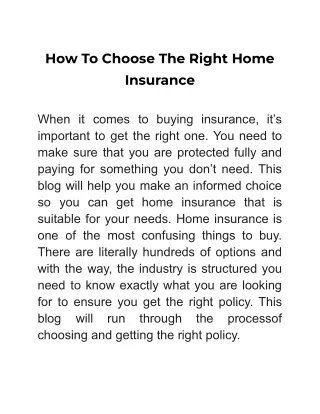 How To Choose The Right Home Insurance
