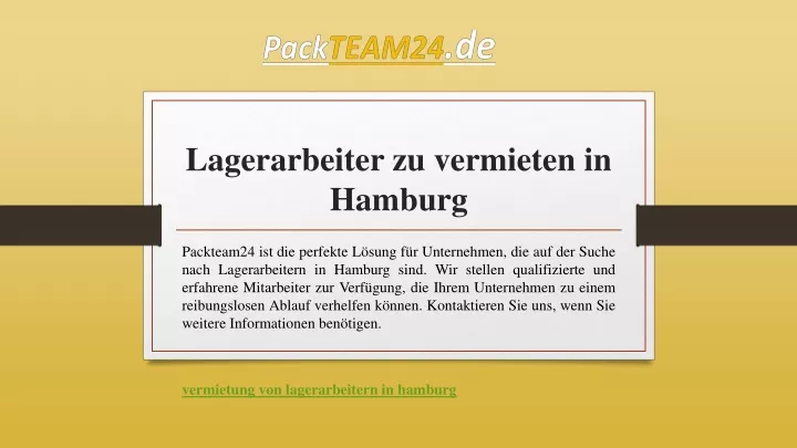 lagerarbeiter zu vermieten in hamburg