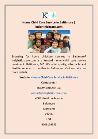 Home Child Care Service in Baltimore | Insightkidzcare.com