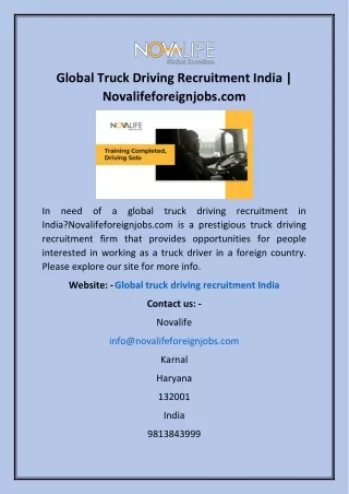 Global Truck Driving Recruitment India | Novalifeforeignjobs.com