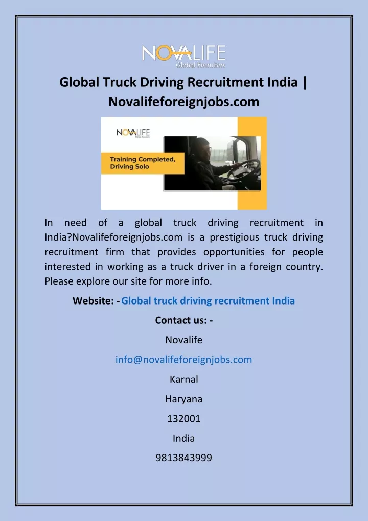 global truck driving recruitment india