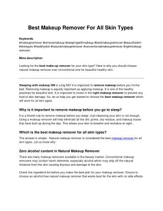 Best Makeup Remover For All Skin Types