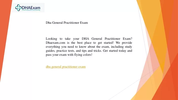 dha general practitioner exam looking to take