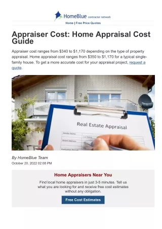 Average cost of home appraisal 590