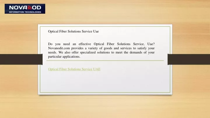 optical fiber solutions service uae do you need