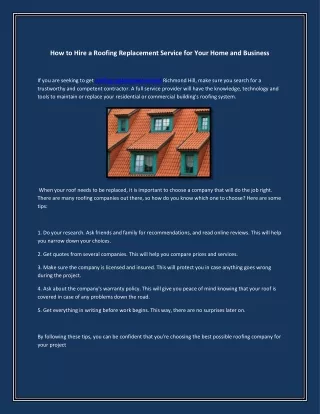 How Hire A Roofing Replacement Service for Your Home and Business