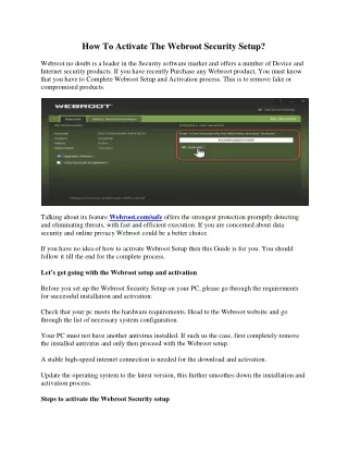 how to activate the webroot security setup