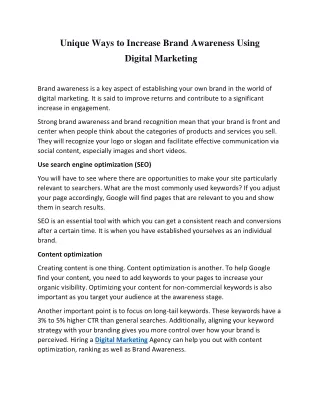 Unique Ways To Increase Brand Awareness Using Digital Marketing