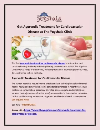 Get Ayurvedic Treatment for Cardiovascular Disease at The Yogshala Clinic