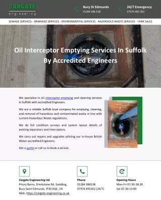 Oil Interceptor Emptying Services In Suffolk By Accredited Engineers